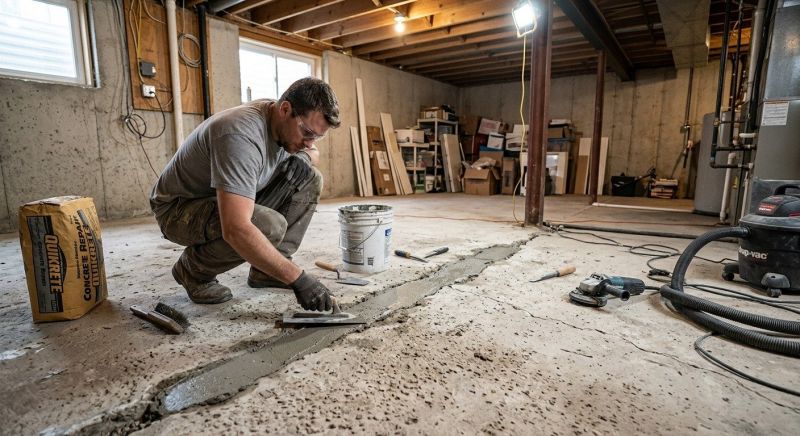 Cracked Basement Floor Repair in Stoneham, MA
